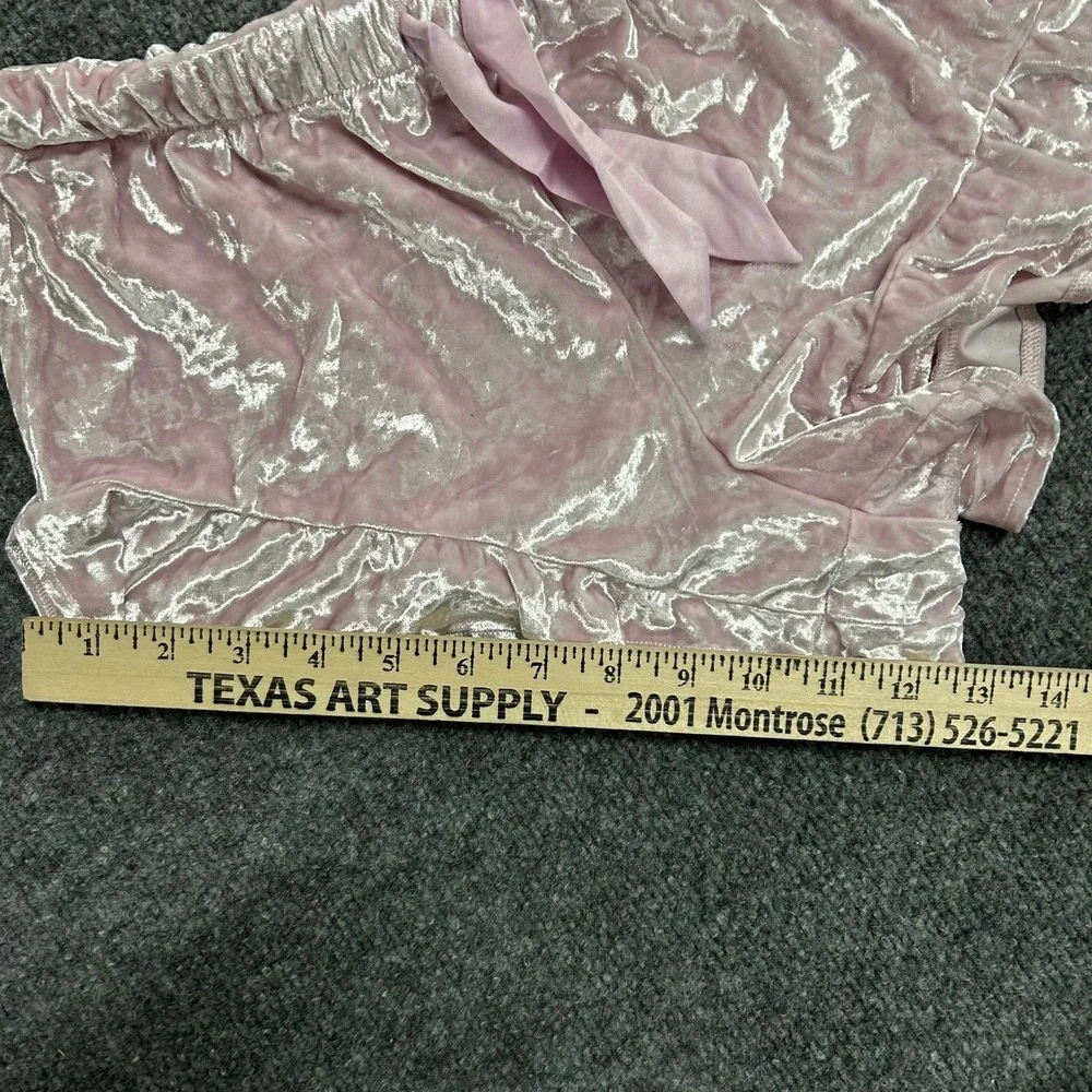 Victoria's Secret Pajama Shorts Womens Size S Pink Crushed Velvet Ruffle Lounge